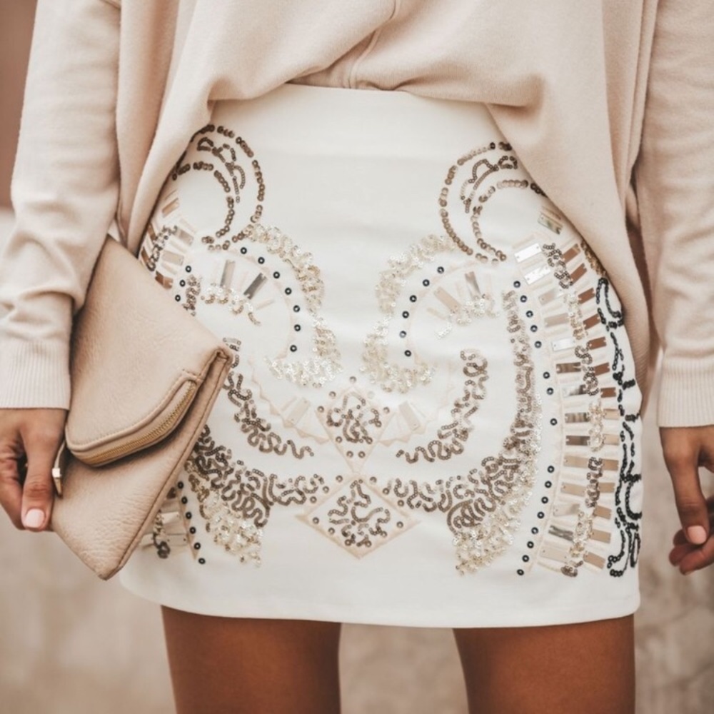 Vici ivory beaded skirt